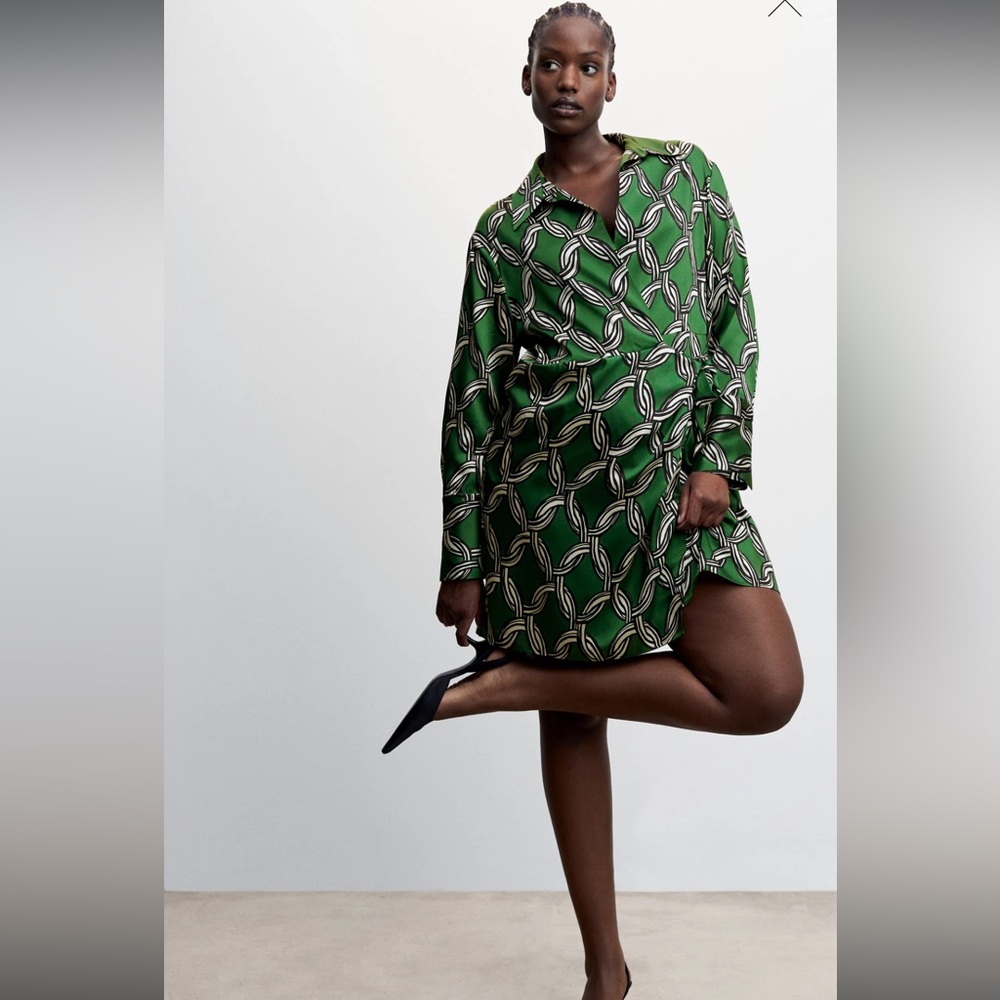 Mango Green Geometric-Print Mini Dress